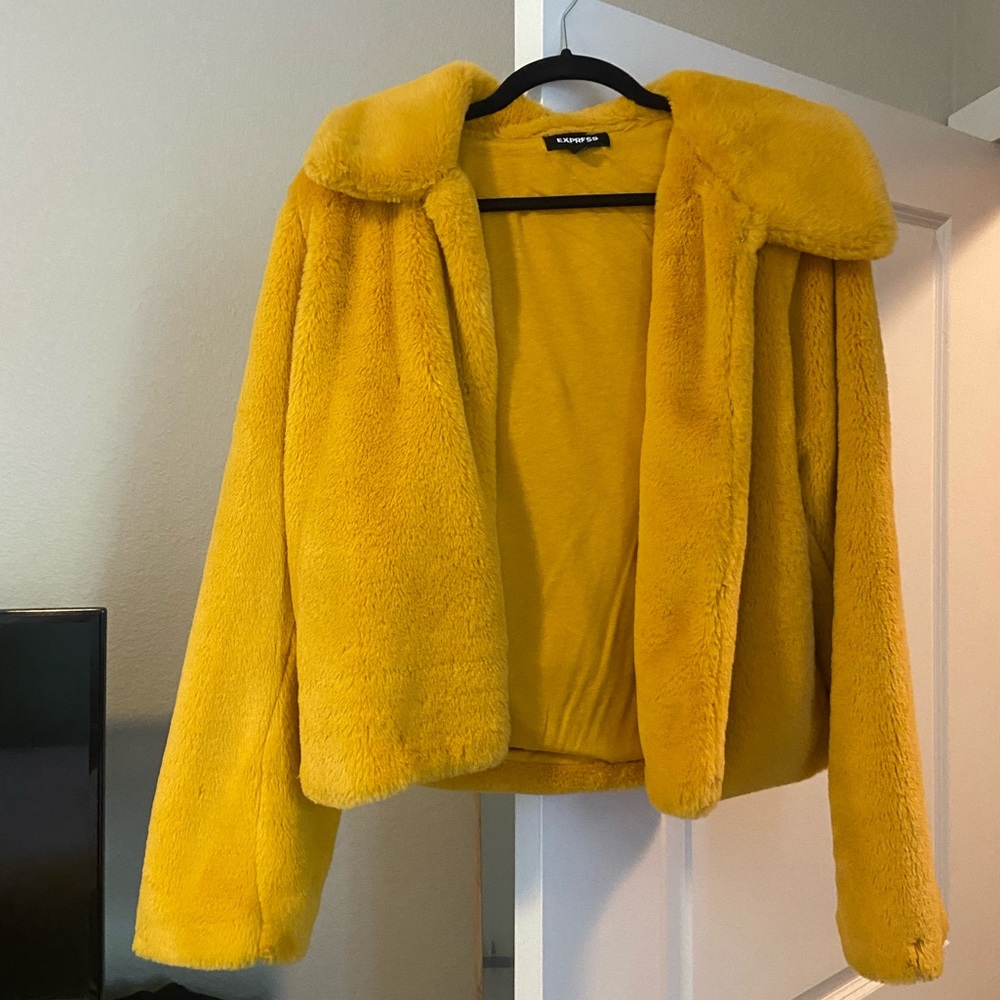 Express Yellow furry jacket size M